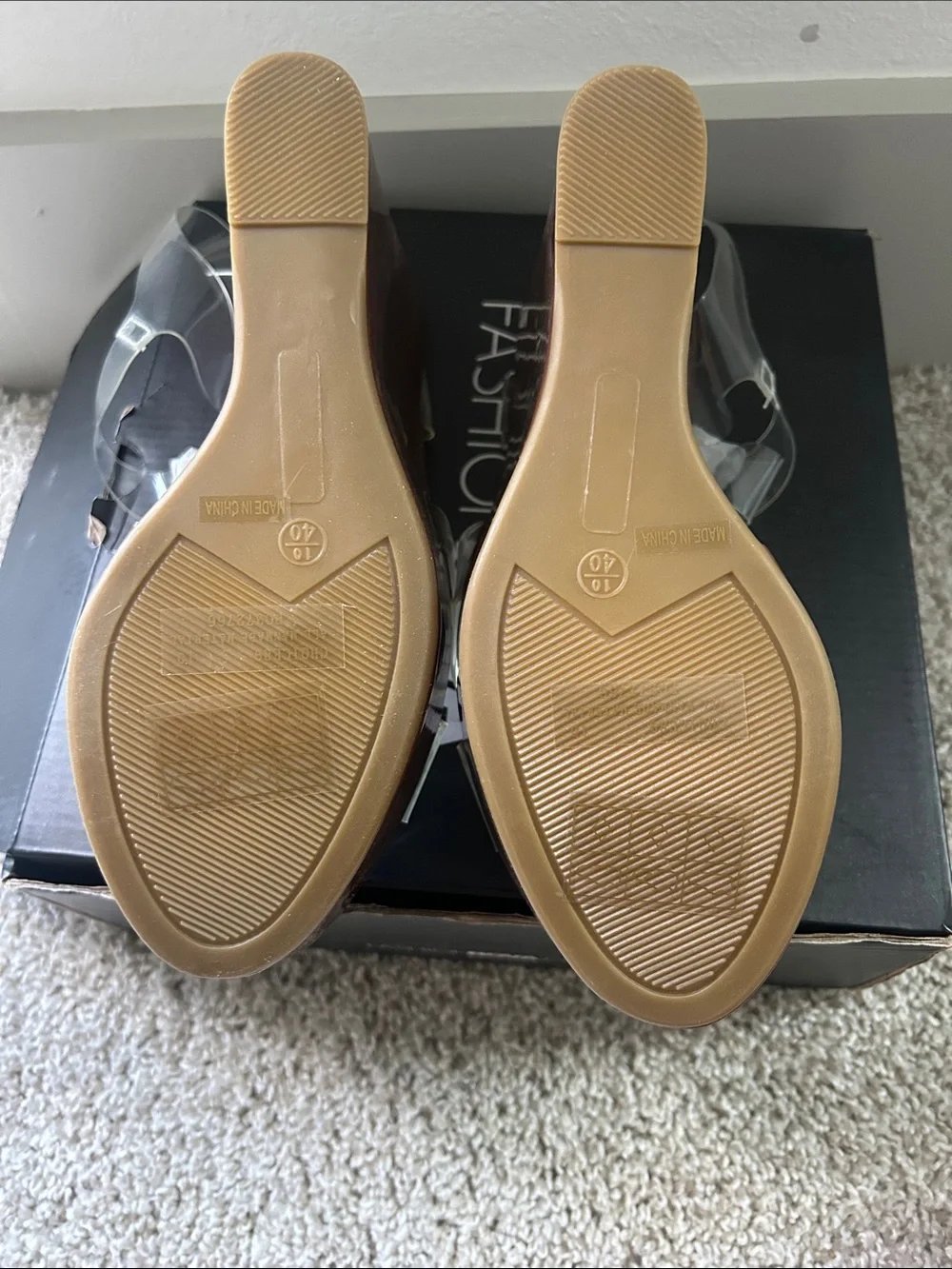 Fashion Nova Clear Strap Platform Sandals in Brown